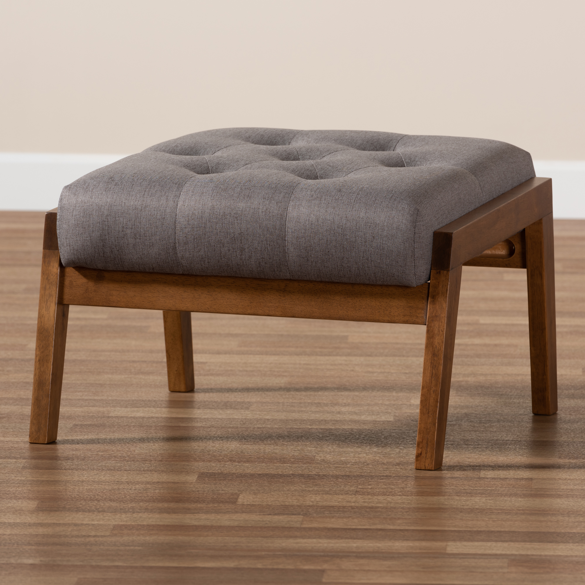 Naeva Mid-Century Modern Button-Tufted Fabric Upholstery Wood Footstool